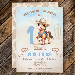 Första rodeo Western Cowboyhorse 1:a födelsedag Inbjudningar