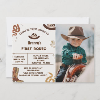Första Rodeo Western Cowboys första födelsemotofot Inbjudningar