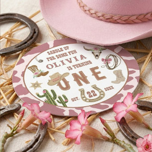 Första Rodeo Western Cowgirl 1-års födelsedagsfest Underlägg Papper Rund