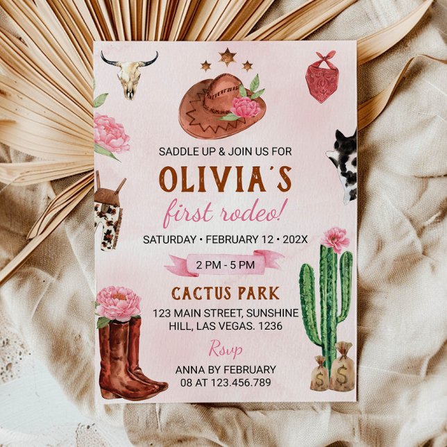 Första Rodeo Western Cowgirl Födelsedagsinbjudan Inbjudningar (Skapare uppladdad)