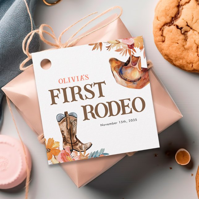 Första rodeo Western Girl 1:a födelsedagen Gåvor Etiketter (Skapare uppladdad)
