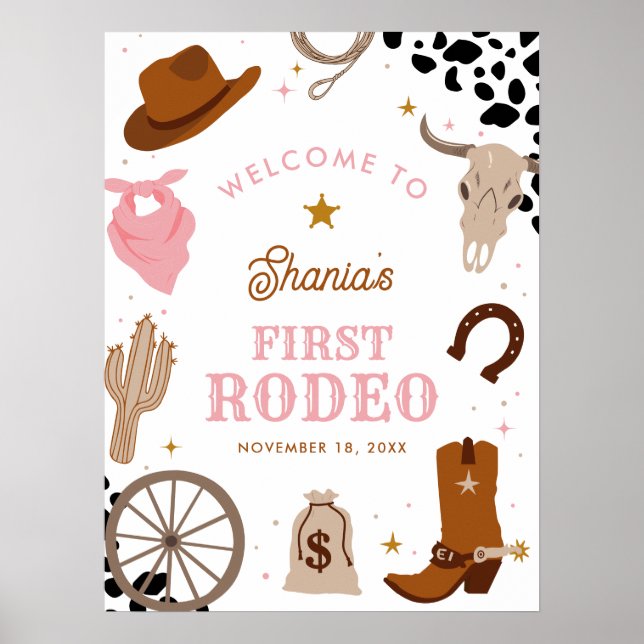 Första rodeo Western Girl First Birthday Välkommen Poster (Framsidan)