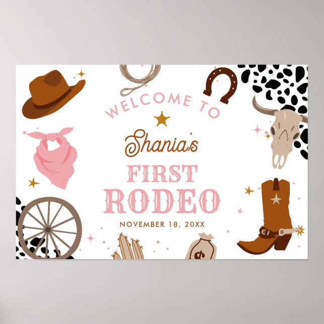 Första rodeo Western Girl First Birthday Välkommen Poster (Framsidan)