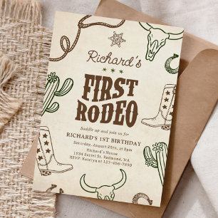 Första rodeo Western pojke 1:a födelsedagen Inbjudningar