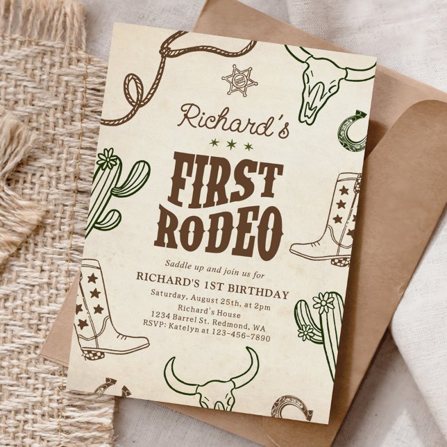 Första rodeo Western pojke 1:a födelsedagen Inbjudningar (Skapare uppladdad)