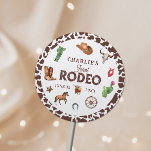 Första rodeo Western pojke 1:a födelsedagen Runt Klistermärke