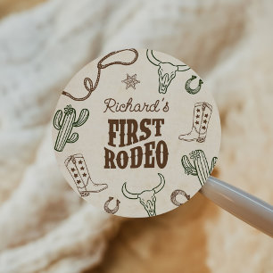 Första rodeo Western pojke 1:a födelsedagen Runt Klistermärke