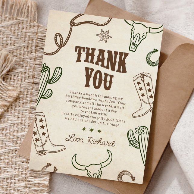 Första rodeo Western pojke 1:a födelsedagen Tack Kort (Skapare uppladdad)