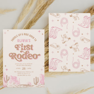 Första Rodeo Western Rosa Cowgirl Birthday Inbjudningar
