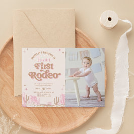 Första Rodeo Western Rosa Cowgirl Birthday Inbjudningar
