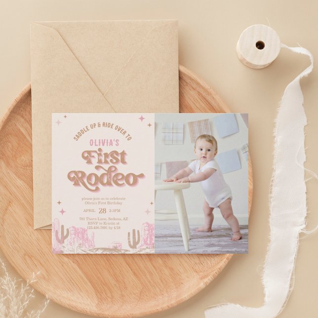 Första Rodeo Western Rosa Cowgirl Birthday Inbjudningar (Skapare uppladdad)