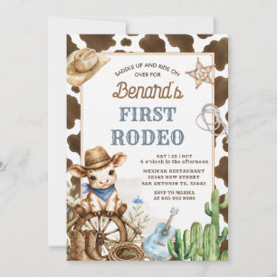 Första Rodeo Wild West Björn Cowboy Födelsedag Inbjudningar