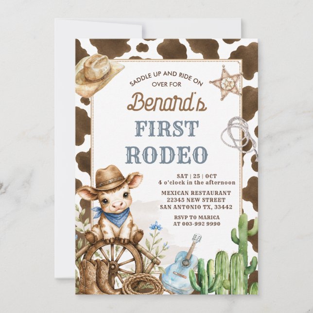Första Rodeo Wild West Björn Cowboy Födelsedag  Inbjudningar (Framsida)