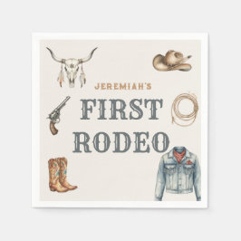 Första Rodeo Wild West Cowboy Blå Födelsedag Pappersservett