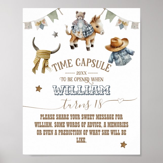 Första rodeo WildWest time capsule Boy 1st Birthda Poster (Framsidan)