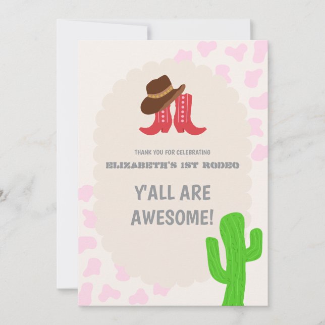 Första Rodeodrottning 1-årsdag Tack Kort (Framsida)