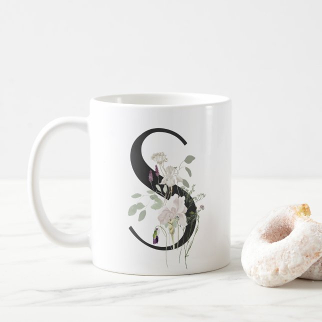 Första S med mjuk färg-blomkaffe Mugg (Med munk)