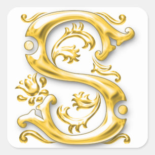 Första S Monogram-märket i Guld Fyrkantigt Klistermärke