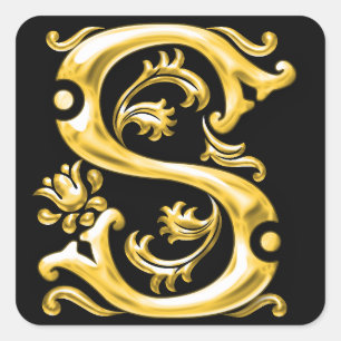 Första S Monogram-märket i Guld Fyrkantigt Klistermärke