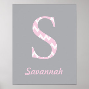 Första S’-Personligen Chevron Rosa Baby Namn Poster