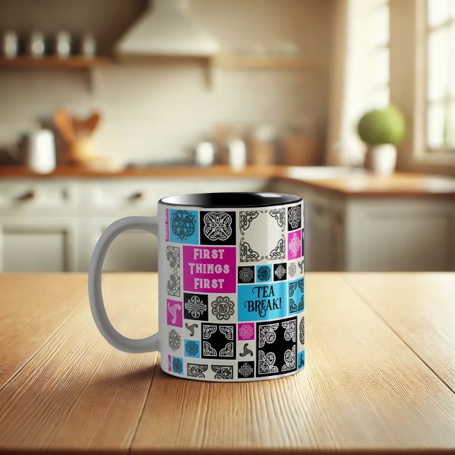 Första Sak först Tea Break! Lönsam Magenta och blå Två-Tonad Mugg (Skapare uppladdad)