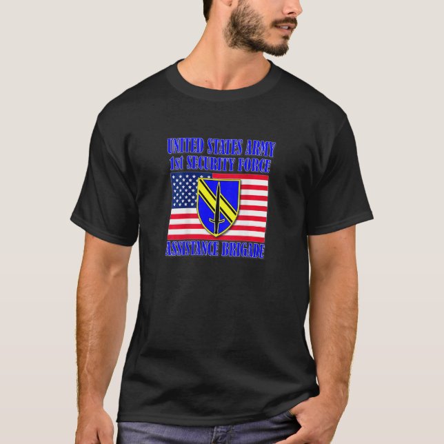 Första säkerhetsstyrkans stödbricka - bakåtdesign t shirt (Framsida)