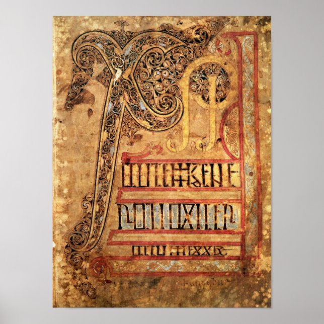Första sidan från Lichfield-Gospelen, c.720 Poster (Framsidan)