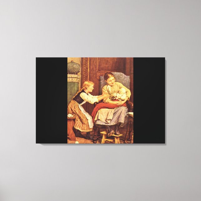 Första sjön, Albert Anker_Groups och Figurer Canvastryck (Framsida)