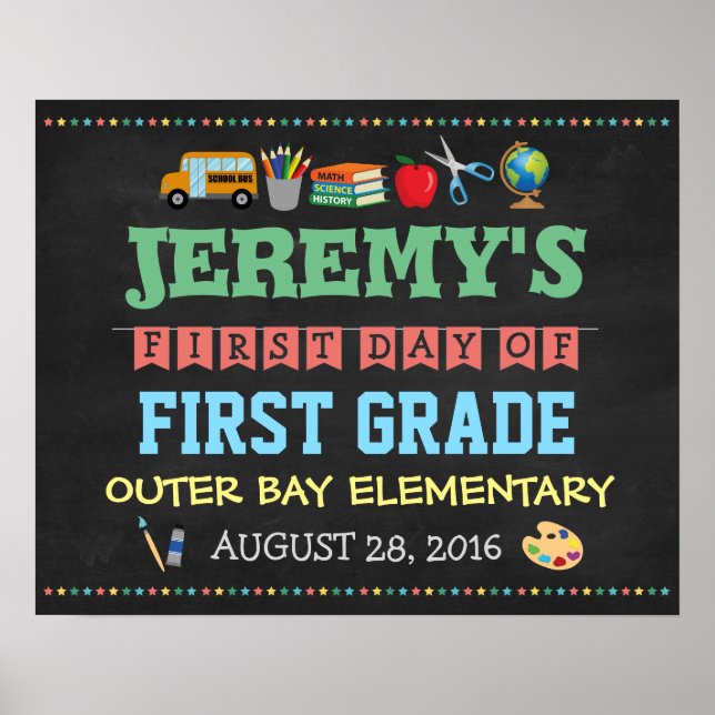 Första skoldagen Barnplakat Foto rekvisita Poster (Framsidan)