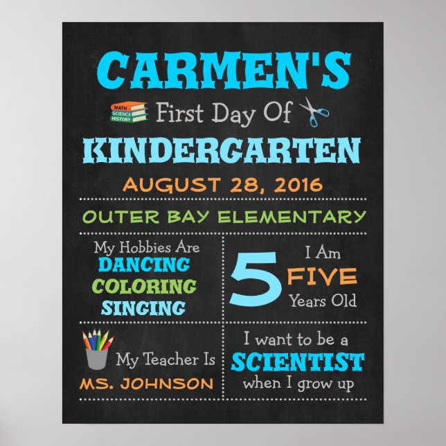 Första skoldagen Barnplansch Foto rekvisita Poster (Framsidan)