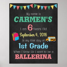 Första skoldagen Barnplansch Foto rekvisita Poster