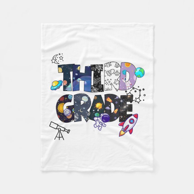 Första skoldagen i tredje Klass Rymden _1 Fleecefilt (Framsidan)