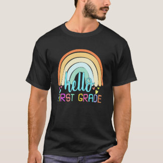 Första Skoldagen Regnbåge Lärare Hej Första Klass T Shirt