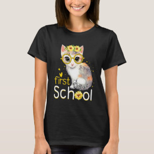 Första Skoldagen Söt Kattsolsikkeflickor Tillbaka  T Shirt