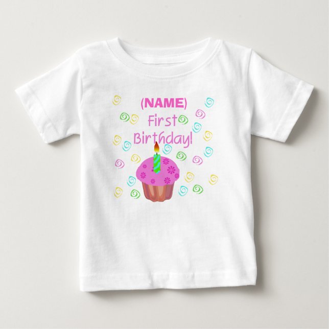 Första skräddarsy födelsedag för rosa muffin tee shirt (Framsida)
