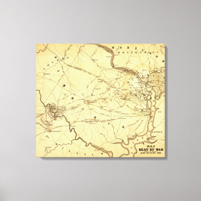 Första slaget vid Bull Springa - Civil Krig Panora Canvastryck (Framsida)