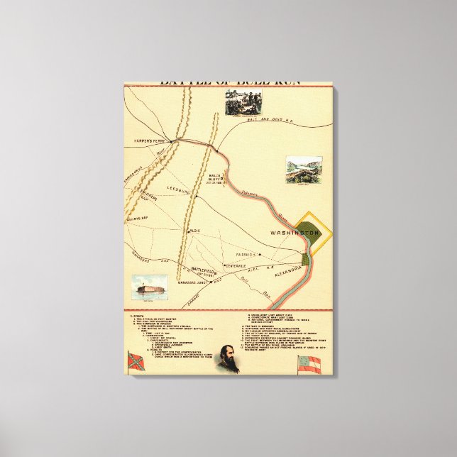 Första slaget vid Bull Springa - Civil Krig Panora Canvastryck (Framsida)
