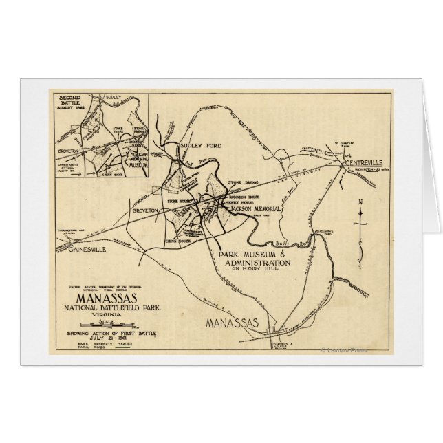 Första slaget vid Bull Springa - Civil Krig Panora Hälsningskort (Framsidan Horizontal)