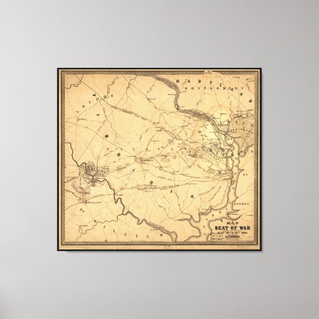 Första slaget vid Krig vid Bull Springa Karta säte Canvastryck (Framsida)