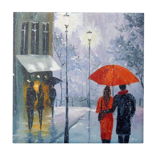 Första snö i Paris Kakelplatta (Framsidan)