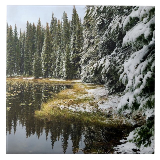 Första snö om Golden Vatten Kakelplatta (Framsidan)