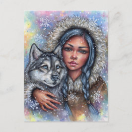 Första snö vykort Husky valp bästa vänner