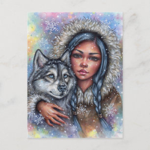 Första snö vykort Husky valp bästa vänner