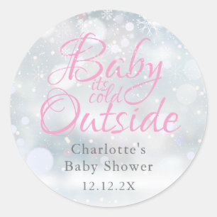 Första snöflingor Baby det är kallt ute baby showe Runt Klistermärke
