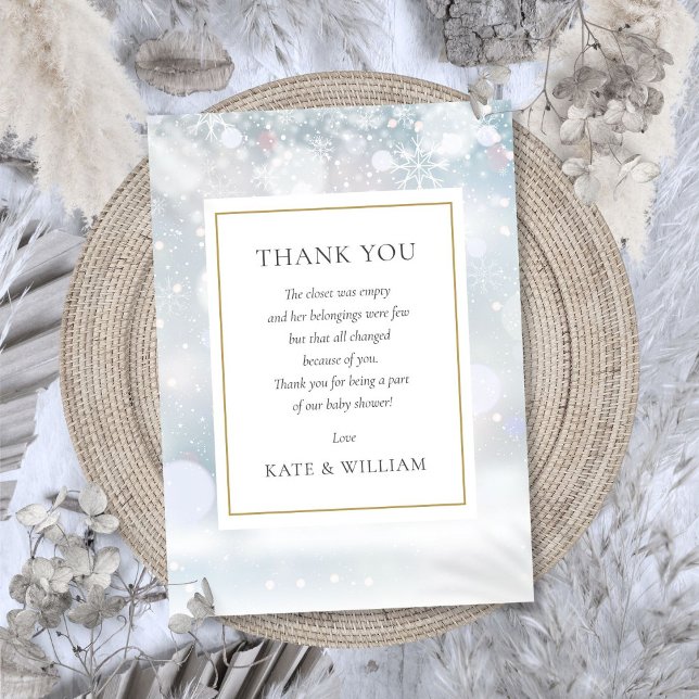 Första snöflingor Baby Shower Dikt Tack Kort (First Snowflakes Baby Shower Poem Thank You Card)