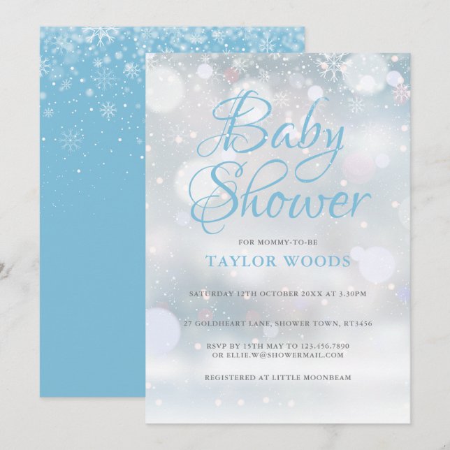Första snöflingor Baby Shower / Sprinkle Inbjudningar (Fram/baksida)