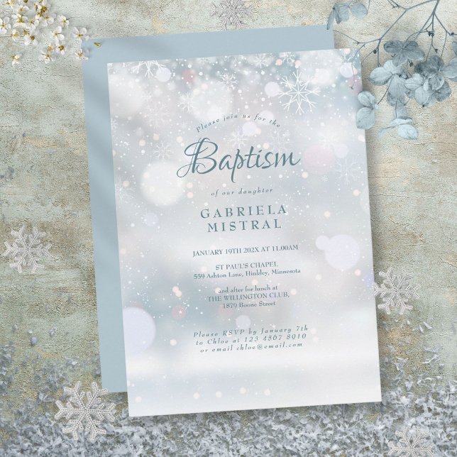 Första Snöflingor Baptism Christening Inbjudningar (First Snowflakes Baptism Christening Invitation)