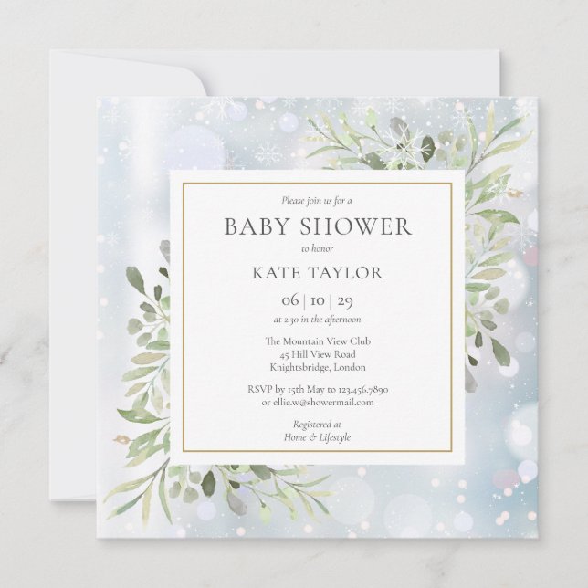 Första Snöflingor Grönska Bebis Shower | Sprinkle Inbjudningar (Framsida)
