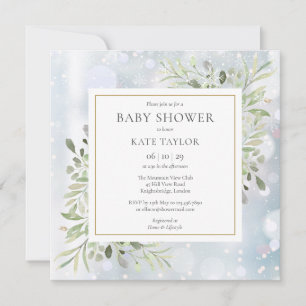 Första Snöflingor Grönska Bebis Shower   Sprinkle Inbjudningar