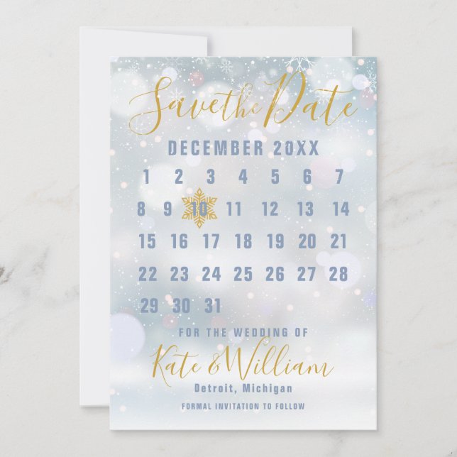 Första snöflingor Kalender Spara datumet (Framsida)